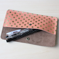 ピッグスキンのペンケース　みずたまピンク×ライトグレージュ 5枚目の画像