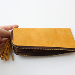 ピッグスキンのスリムな長財布　Ｌ字型　リザードイエロー 2枚目の画像