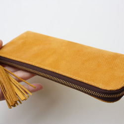 ピッグスキンのスリムな長財布　Ｌ字型　リザードイエロー 5枚目の画像