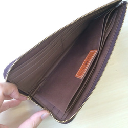 ゴートレザーのスリムな長財布　型押しシャンパンピンク 3枚目の画像