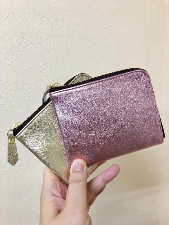 ゴートレザーのスリムなミニ財布　シルバー 14枚目の画像