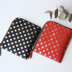 【セミオーダーできます】ピッグスキンのスリムなミニ財布　みずたまネイビー 10枚目の画像