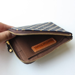 【セミオーダーできます】ピッグスキンのスリムなミニ財布　みずたまネイビー 4枚目の画像