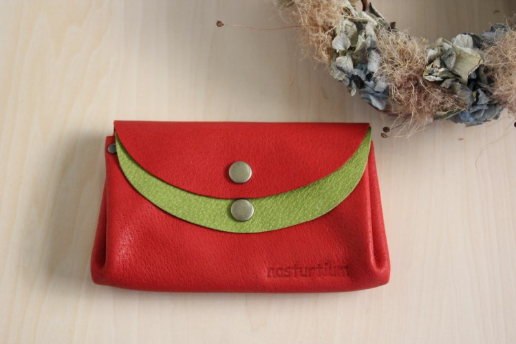 ピッグスキンの小さなお財布　あか×きみどり