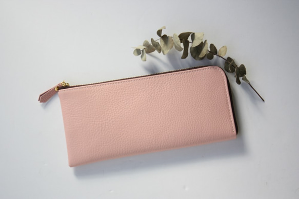 【さくらピンク】牛本革のスリムな長財布　シュリンク 2枚目の画像