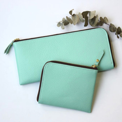 ミントグリーン】牛本革のスリムなミニ財布 シュリンク その他ミニ財布