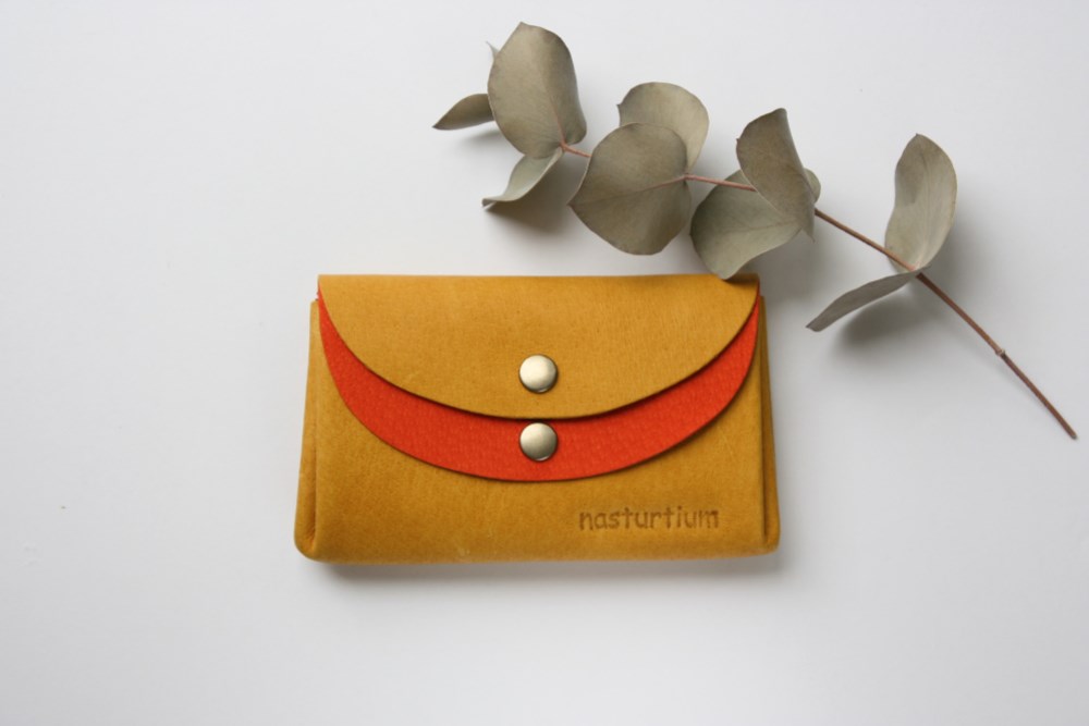 ピッグスキンの小さなお財布　イエロー×オレンジ