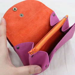 ピッグスキンの小さなお財布　　ピンク×オレンジ 3枚目の画像
