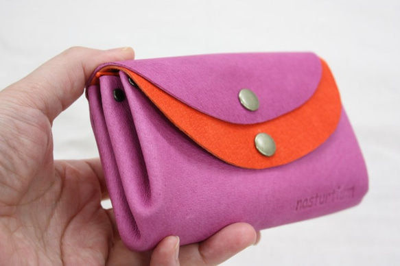 ピッグスキンの小さなお財布　　ピンク×オレンジ 5枚目の画像