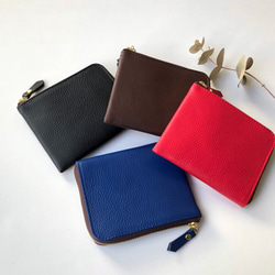 【ブルー】牛本革のスリムなミニ財布　シュリンク 1枚目の画像