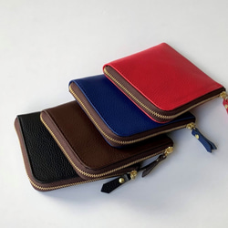 【ブルー】牛本革のスリムなミニ財布　シュリンク 8枚目の画像