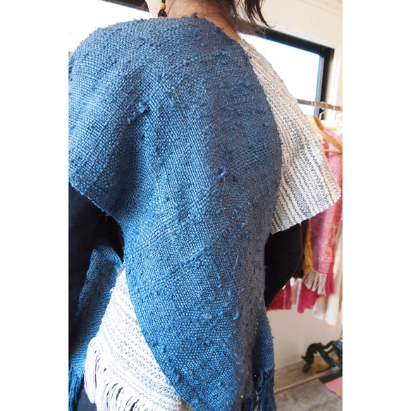 Yarn dyed × overdyed『kibiso』poncho(short) 3枚目の画像