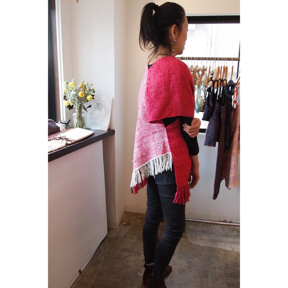 Yarn dyed × overdyed『kibiso』poncho(long) 4枚目の画像