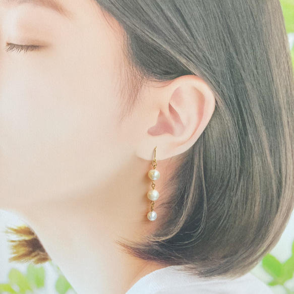 triple perl pierce /3連淡水パールピアス 3枚目の画像