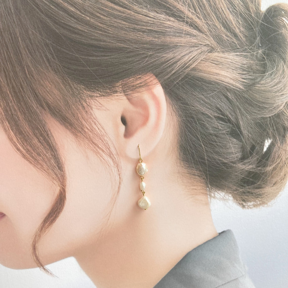 triple perl pierce /3連淡水パールピアス 2 4枚目の画像