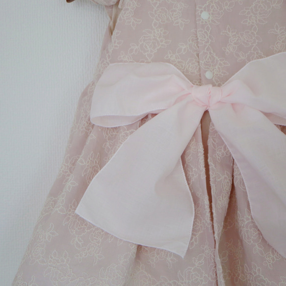 花刺繍のふんわりワンピースロンパース（ピンク）春夏  baby 5枚目の画像