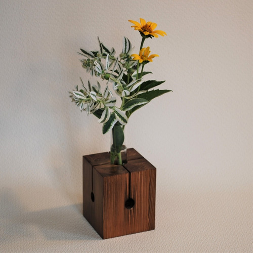 一輪挿しCUBE大 茶0304 一輪挿し・花瓶・花器 WOODY-CUBE 通販