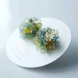 紫陽花の耳飾り　黄色と緑 2枚目の画像