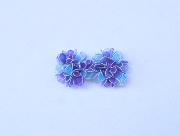 繡球花耳環紫色和淺藍色 第3張的照片