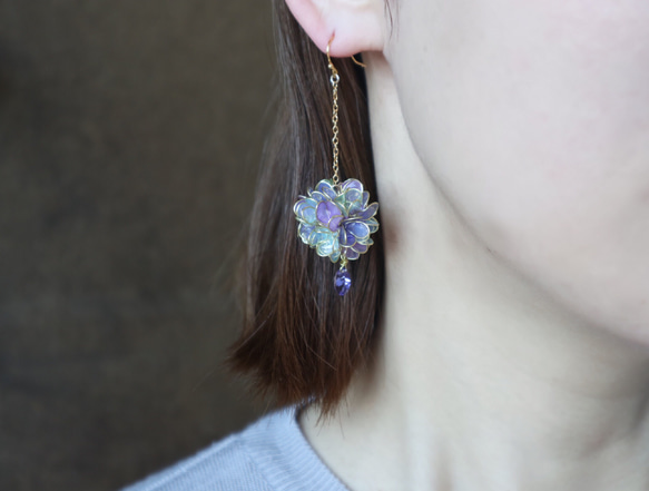 紫陽花の毬耳飾り 1枚目の画像