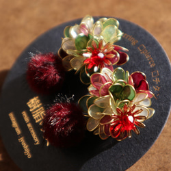 紅色限定價格！Yarahira Flower Field耳環毛皮（僅限雙向耳環） 第2張的照片