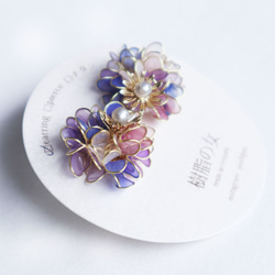 紫陽花の花耳飾り　紫 2枚目の画像