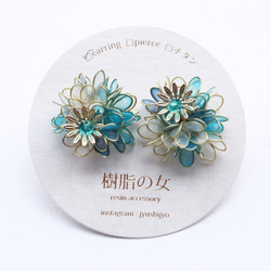 紫陽花の花耳飾り　ターコイズ 1枚目の画像