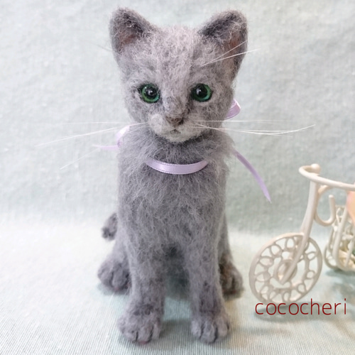 ロシアンブルーの子猫さん 羊毛フェルト 羊毛フェルト cococheri 通販