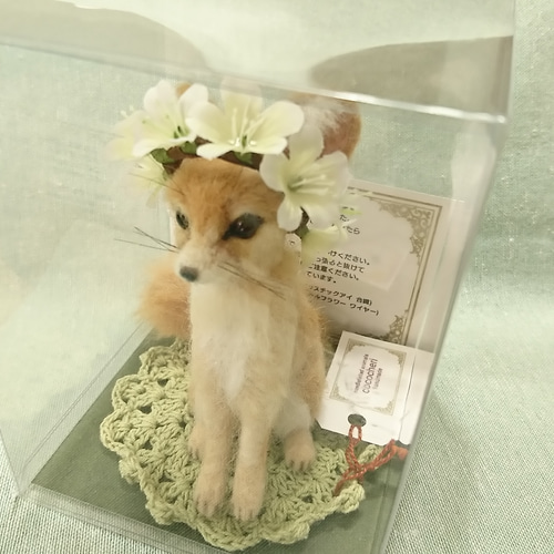 花冠のフェネックキツネさん 羊毛フェルト 羊毛フェルト cococheri