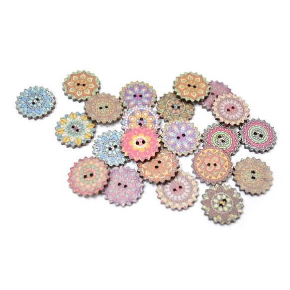 BT-833【アソートウッドボタン20個セット】【20mm】【ギザギザ  