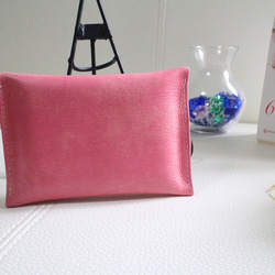 【受注生産】カラフルな革　ポケットティッシュケース　ピンク 3枚目の画像