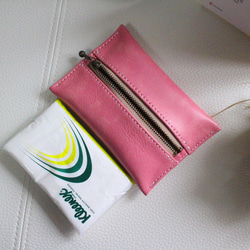 【受注生産】カラフルな革　ポケットティッシュケース　ピンク 5枚目の画像