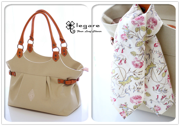 受注生産★刺繍入り＊リバティ×本革×8号帆布＊タックトート 3枚目の画像