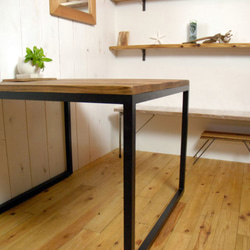 ☆ アイアンフレーム　杉無垢材　古材風　カフェテーブル　ｃａｆｅ　ｔａｂｌｅ　木色選択可 ☆ 2枚目の画像