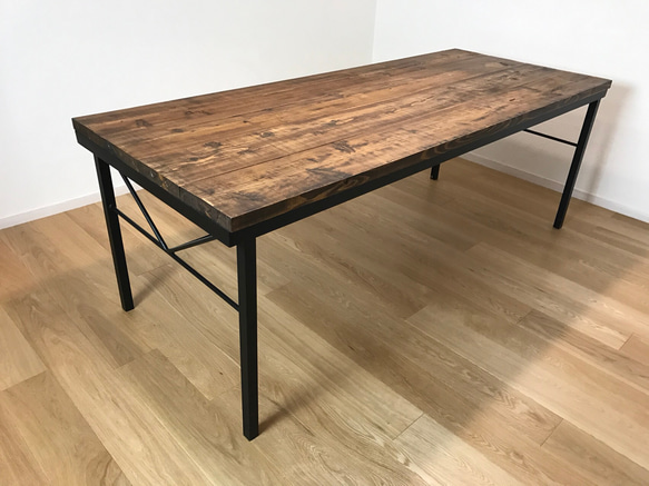 古材足場板アイアン　組み立て式ローテーブル 古材足場板シリーズ ローテーブル アイアン脚 【 定番品・受注
