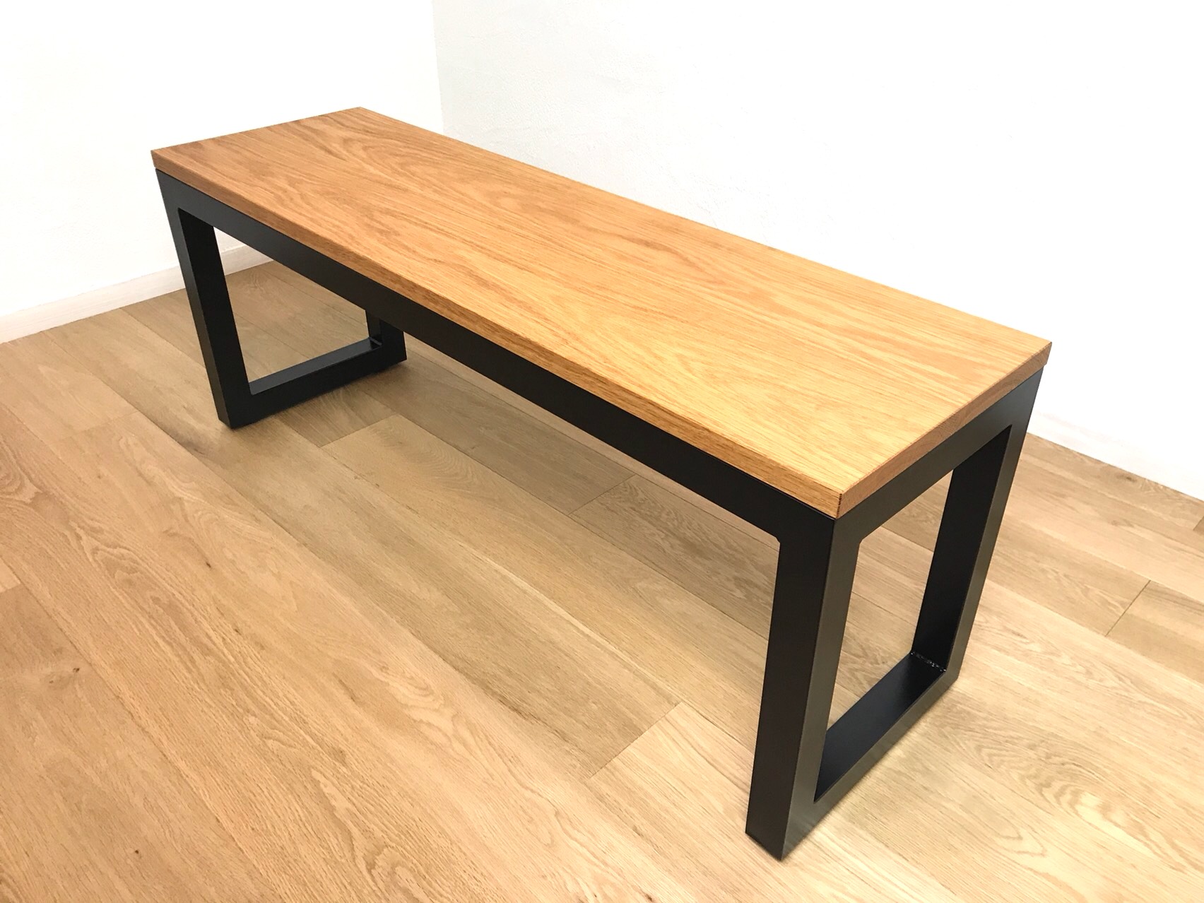 ☆ アイアンフレーム　ホワイトオーク無垢ハギ材　ダイニングベンチ　木色選択可　サイズオーダー可☆