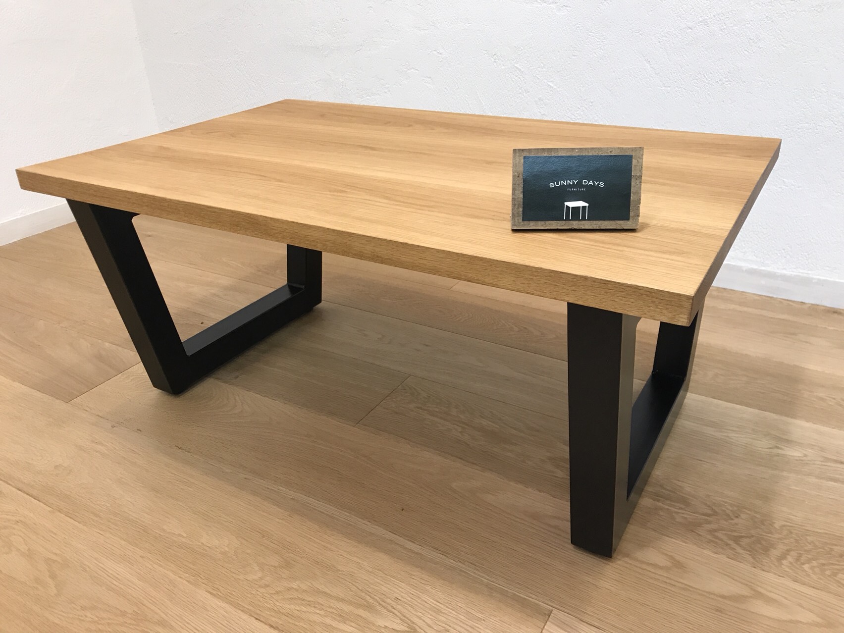 新生活に☆アイアンフレーム　ホワイトオーク無垢ハギ材　リビングテーブル　ローテーブル サイズオーダー可☆