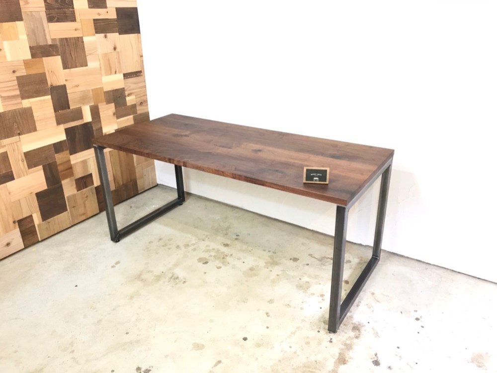 ☆ 黒皮鉄 アイアンフレーム ウォールナット節あり ダイニングテーブル ワークテーブル サイズオーダー可 宅内搬入 ☆