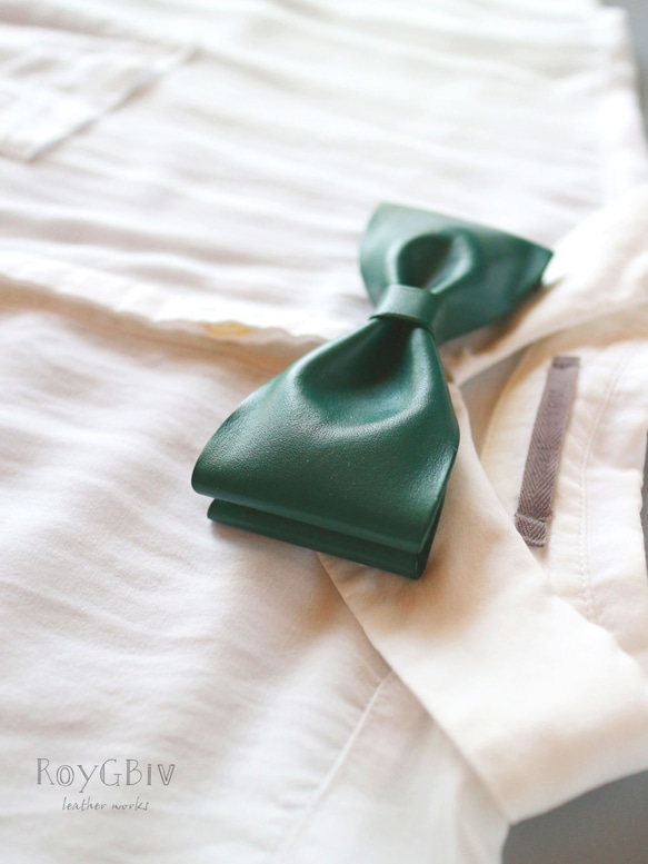 Leather bow tie　＃２　（green） 2枚目の画像