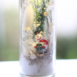 ♥クリスマス・ドライフラワーボトルランプ/スノーマン（雪だるま） 3枚目の画像