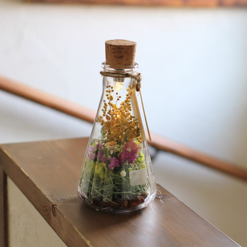 ❤優しく灯る♪ミモザのフラスコボトルランプ『バレンタイン・誕生日