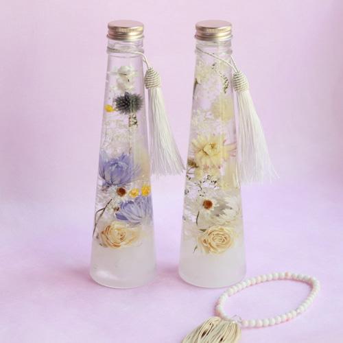 仏花ハーバリウムお盆に天国の花畑【白】 ハーバリウム・植物標本