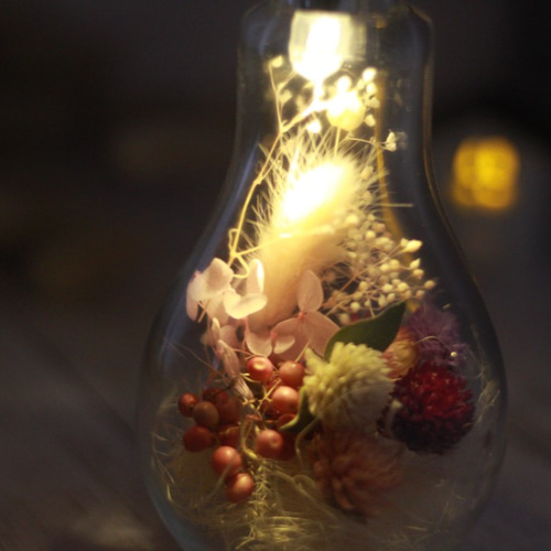 ドライフラワー電球ボトルランプ【 ピンクミックス】母の日