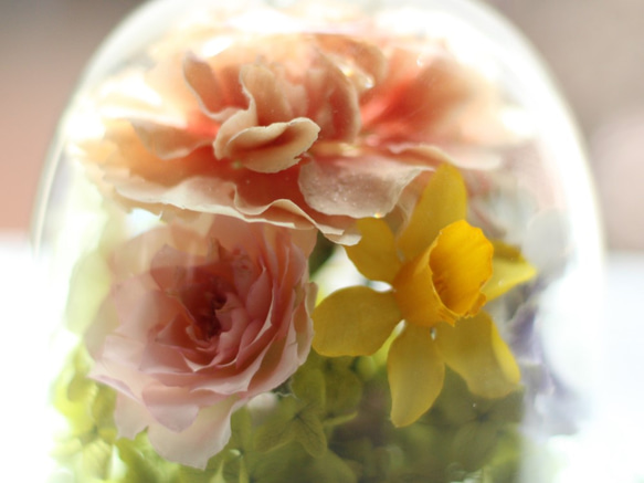 ❤春のお庭から…ボトルフラワー(グラスドーム・ダイヤ）/■ドライフラワー/敬老の日・誕生日・結婚祝い・退職祝い 3枚目の画像