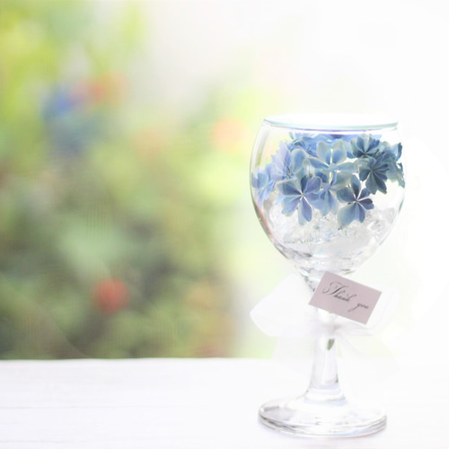 □ワイングラスのボトルフラワー/アジサイ万華鏡□紫陽花・母の
