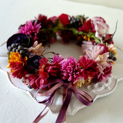 natulal flower crown ピンクやオレンジの野の花かんむり 3枚目の画像