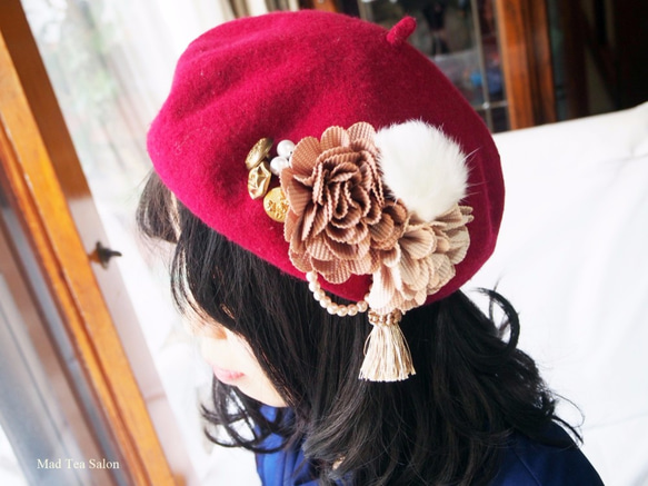 デコレーションベレー帽 レッド ベレー帽・ハンチング Mad Tea Salon