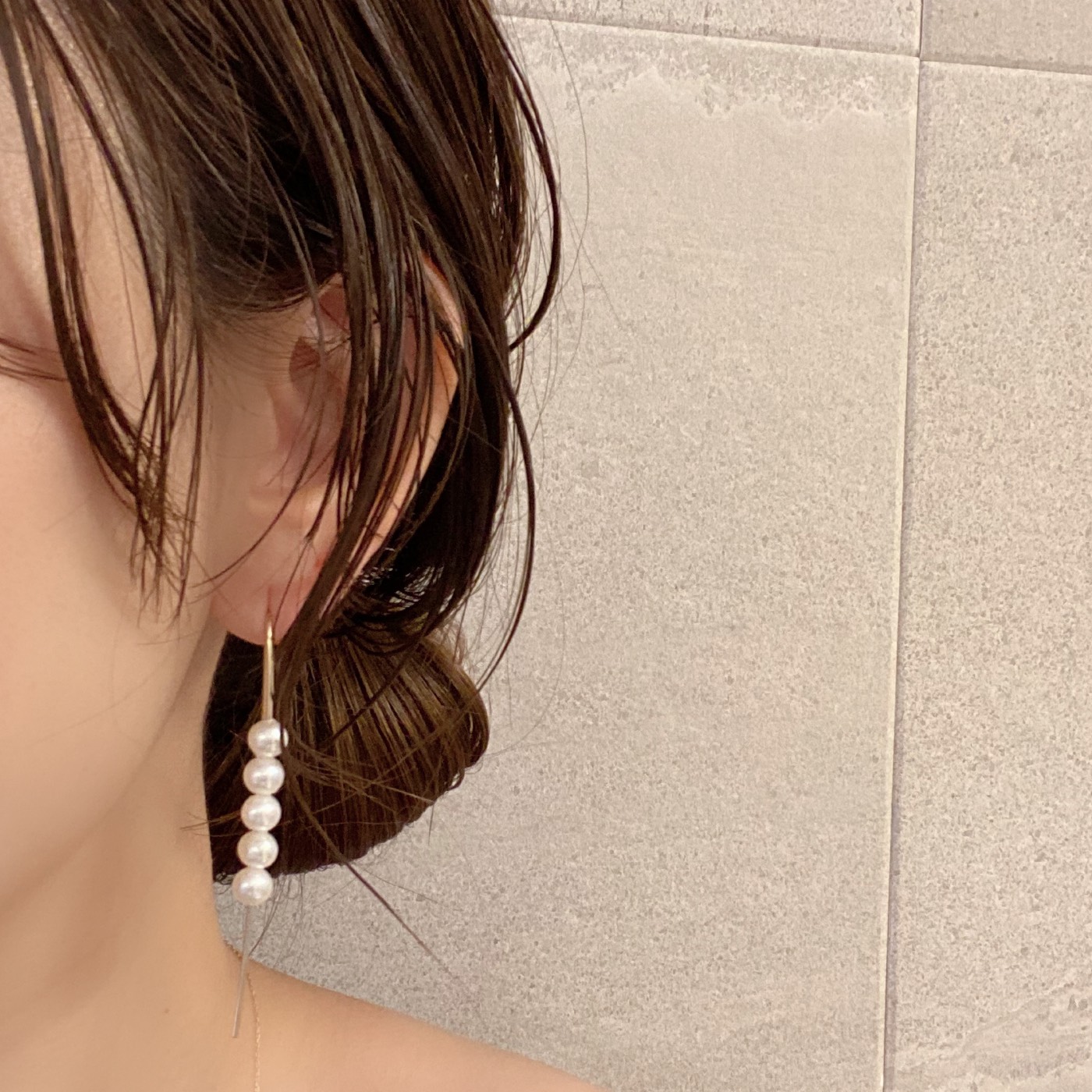 バロックパール　パールライン　ロングフック　ピアス