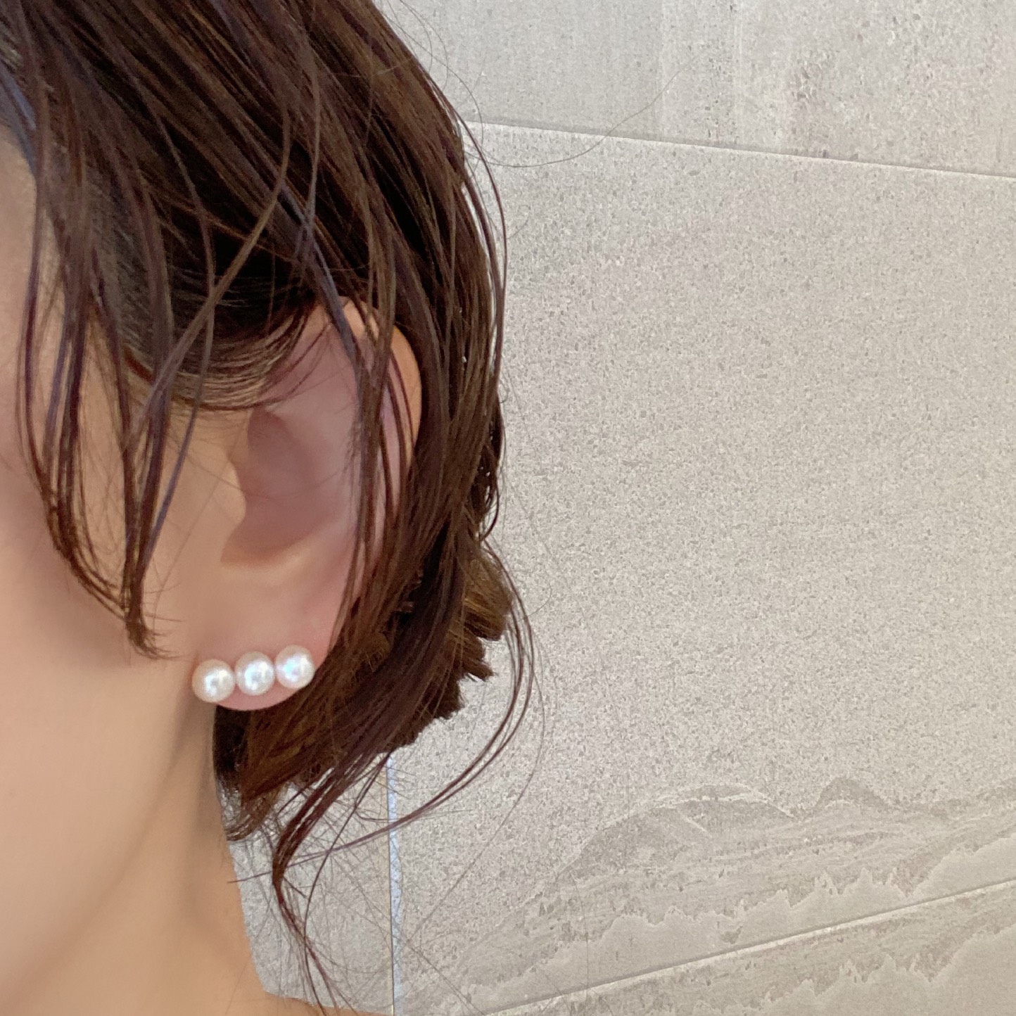 淡水パール　３連パール　ピアス　イヤリング