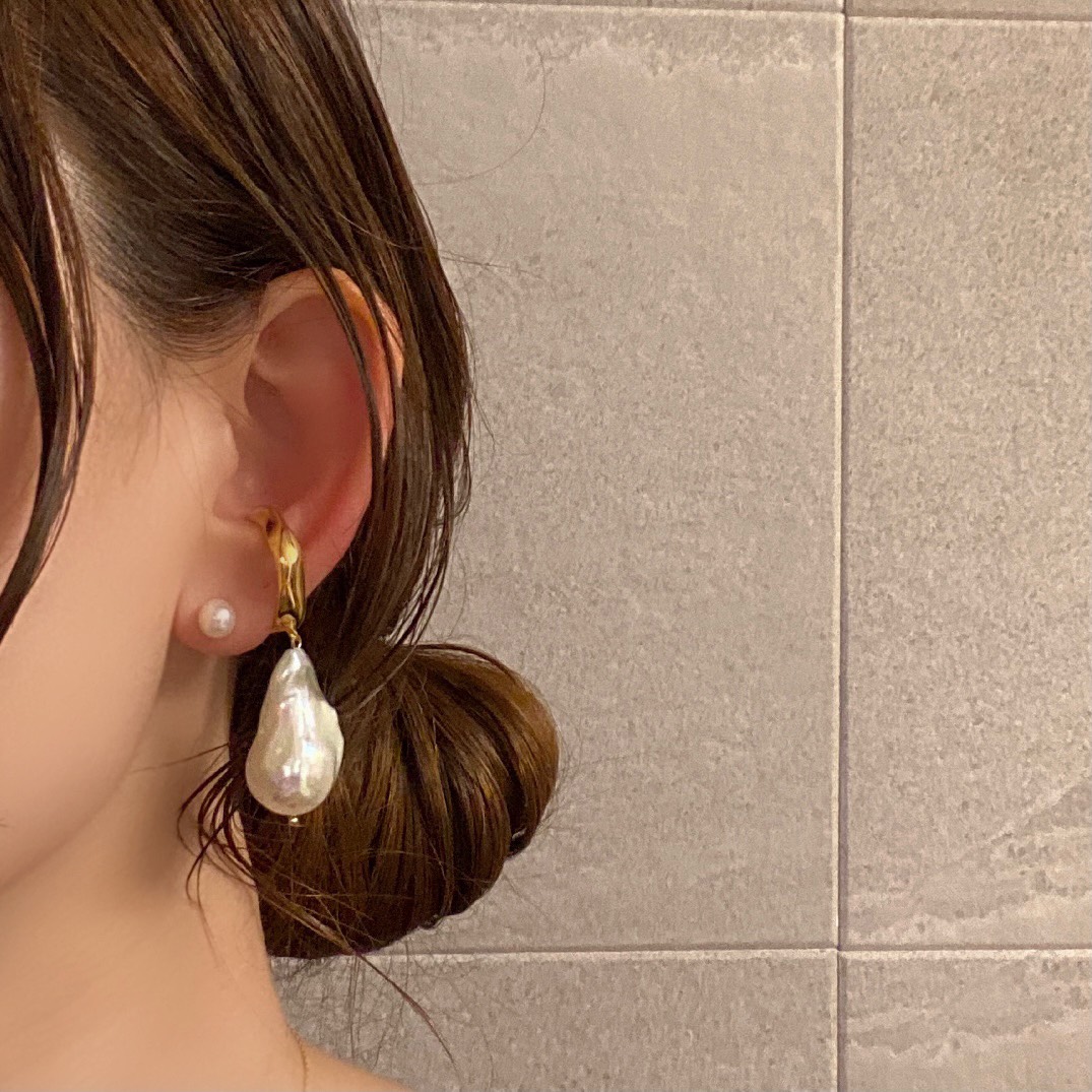【SAINT LAURENT】パール イヤーカフ ガラス＆メタル ハリオ イヤリング アール Water Drops 雫 ガラス製 HARIO